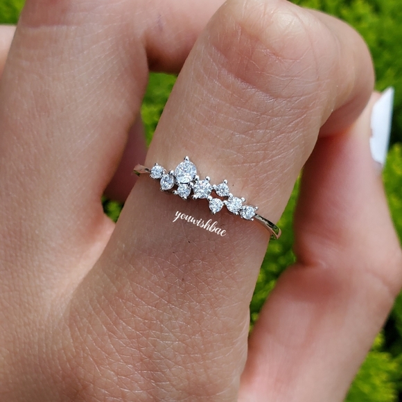 Diamond Cluster Ring Etsy 925 Sterling Silver Gold Plated Delicate Star Ring New - Picture 3 of 6